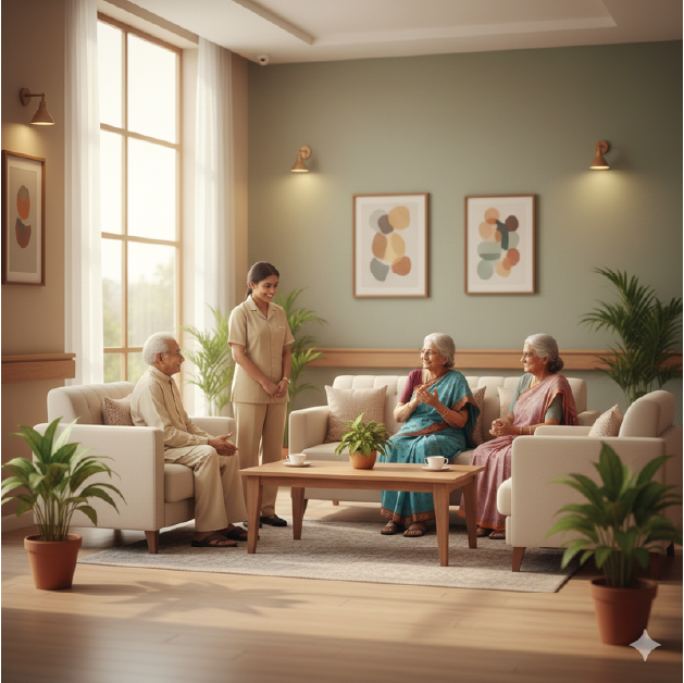 Happy elderly couple showing trust and care
